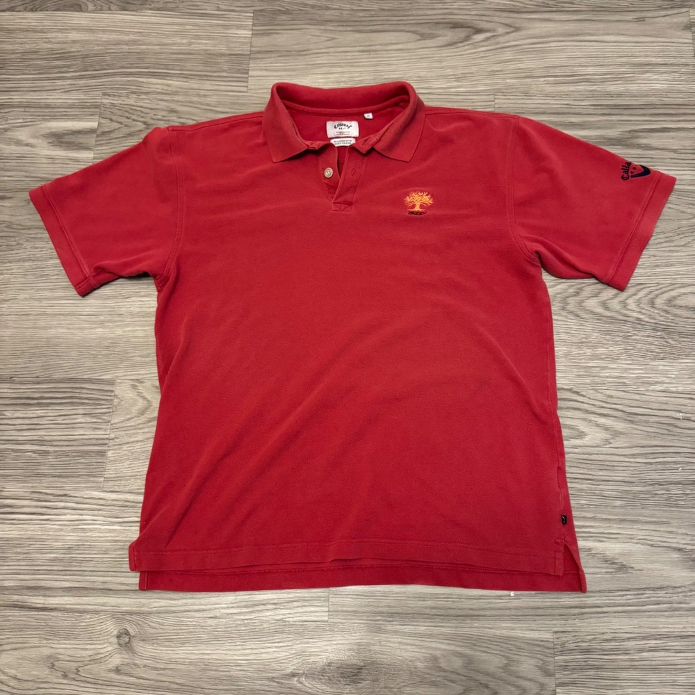 Vintage Callaway Golf Sport Red Polo Shirt Mens Medium Oak Tree Logo Cotton